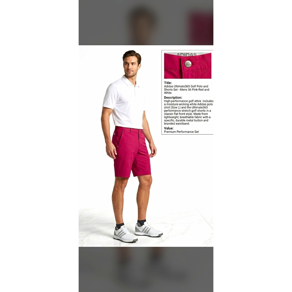 adidas Ultimate365 Men's Golf Shorts Pink-Red Stretch Pockets Flat Front sz 36